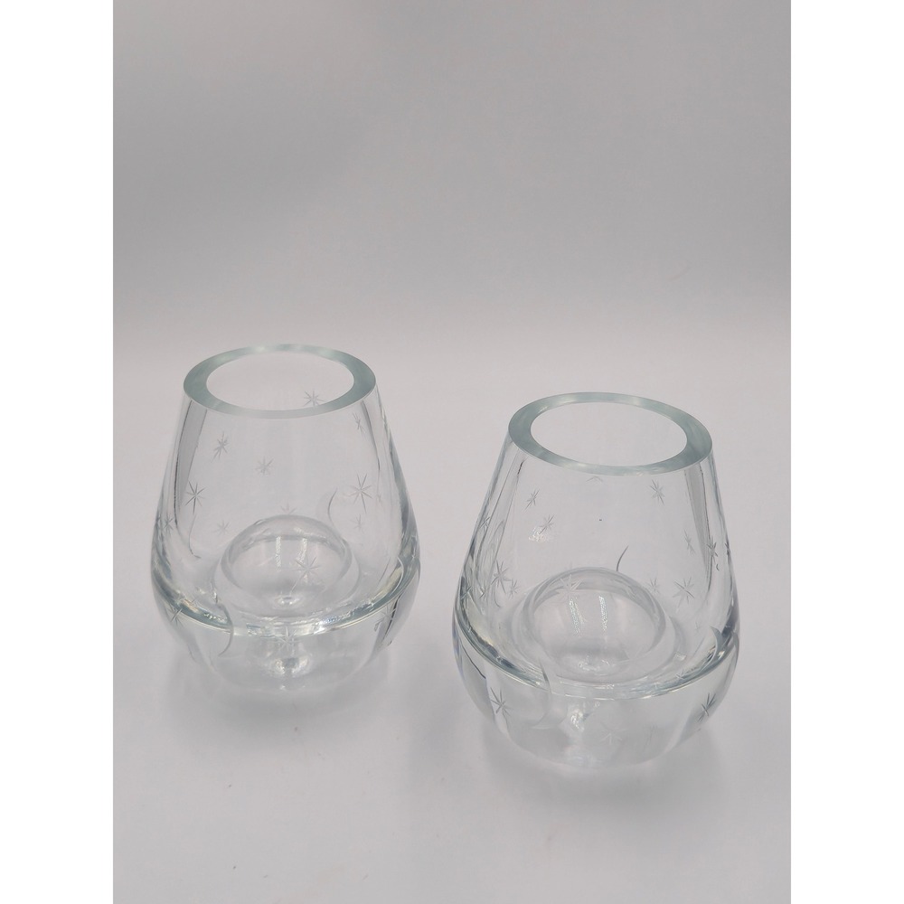 Pair Vintage MCM Polish Art Glass Moon & Stars Bubble Vases Celestial Set